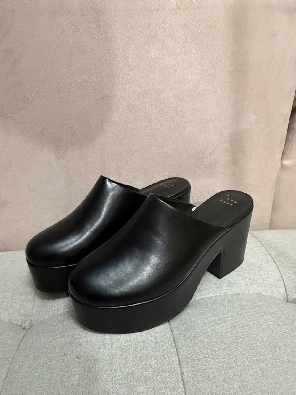 a new day Black Platform Wedge Mules
